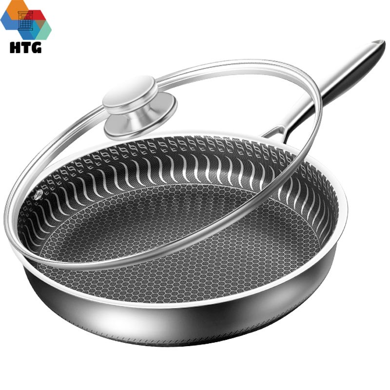 Chảo chống dính Inox SUS 316 loại lớn 30cm, bền bỉ, không kén bếp, dùng được bếp từ, vân tổ ong thấm đều dầu, có nắp đậy