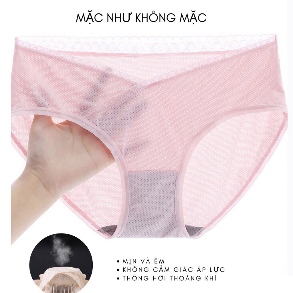 Set 4 quần lót bầu, đồ lót bầu và sau sinh cho mẹ bầu cạp chéo chất liệu co giãn kháng khuẩn bigsize 85kg