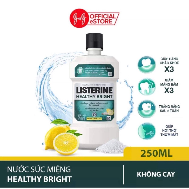 Nước súc miệng Listerine Healthy Bright trắng sáng 250ml