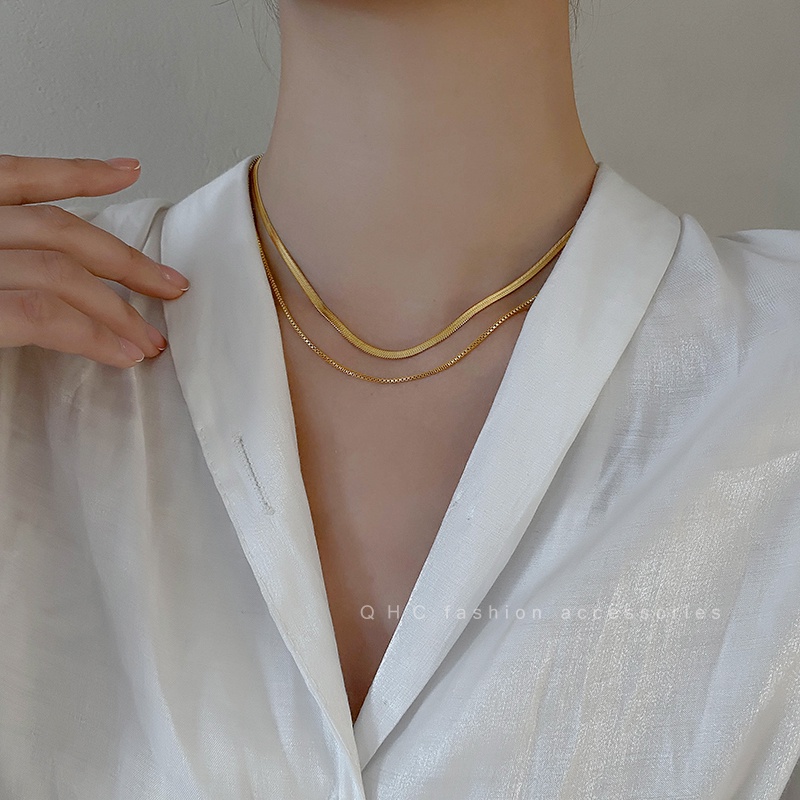 Vòng cổ Dạng Xích Đôi Hình Xương Rắn Phong Cách Hip Hop Cá Tính