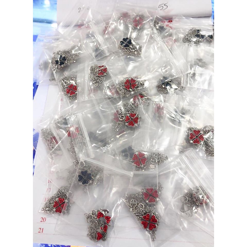 DÂY CHUYỀN BẠC CỎ 4 LÁ GHÉP TIM 2 MẶT NẠM ĐÁ (CÓ VIDEO KÈM THEO ) - BẠC BIBI