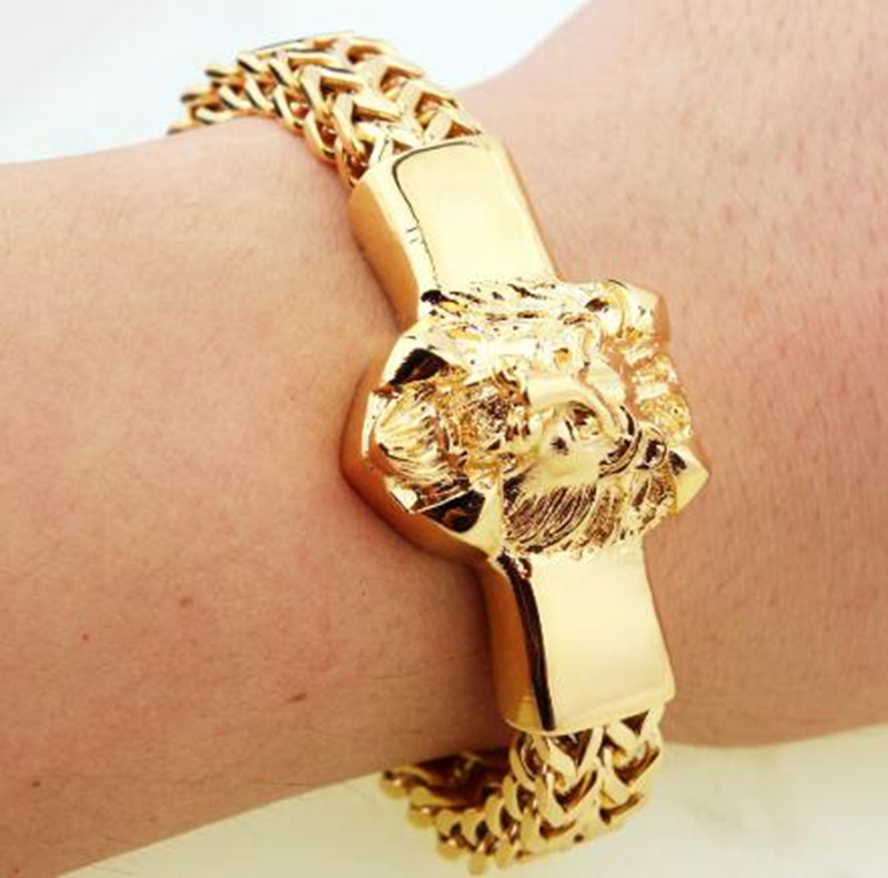 Vòng tay bằng thép không gỉ 22cm hình đầu sư tử thời trang hip-hop punk dành cho nam