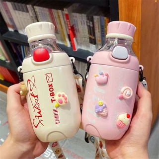 400ml hoạt hình inox giữ nhiệt cốc tập uống có ống hút di động dây trẻ em nhiệt bình giữ nhiệt trẻ em tumbler cốc du lịch cho bé cách nhiệt nước flowerdance