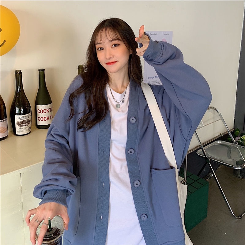 Áo Khoác Cardigan Dáng Rộng Phong Cách Hàn Quốc