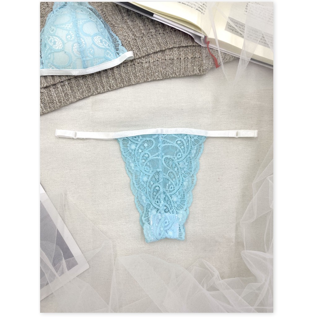 👙 Bra thiết kế sexy 👙 Đồ lót nữ sexy gợi cảm màu xanh da trời có mút mỏng gồm áo + quần | BigBuy360 - bigbuy360.vn