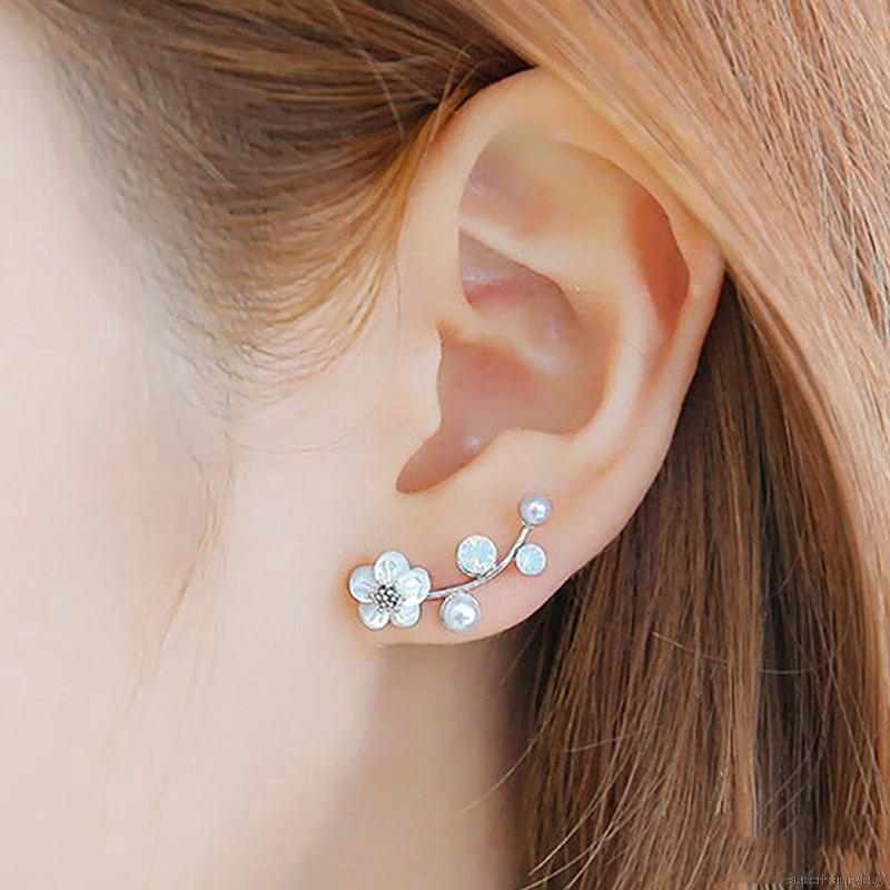 Bông tai dạng xỏ hình bông hoa đính hạt ngọc trai đơn giản thời trang cho nữ