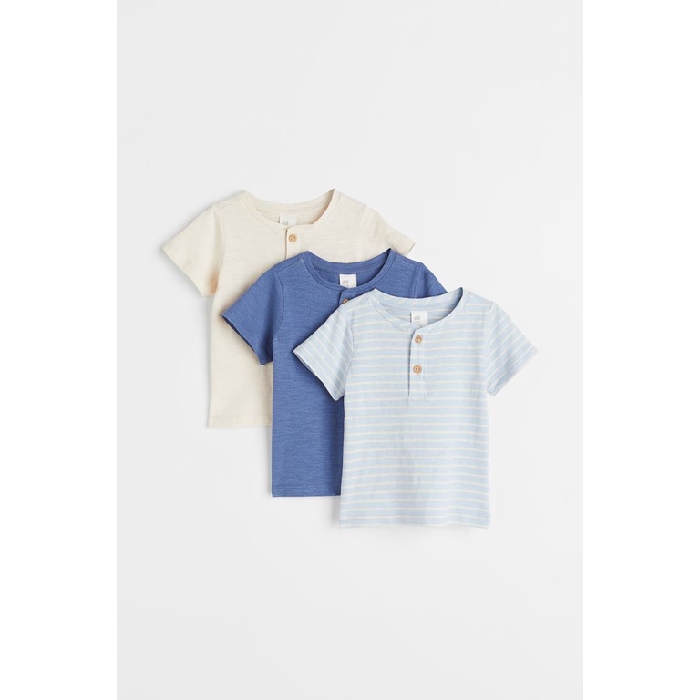 Set 3 áo phông kẻ xanh HM H&amp;M_hàng chính hãng authentic UK
