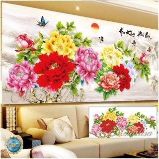 Tranh đính đá hoa mẫu đơn DF878 thước 150 x 70 cm