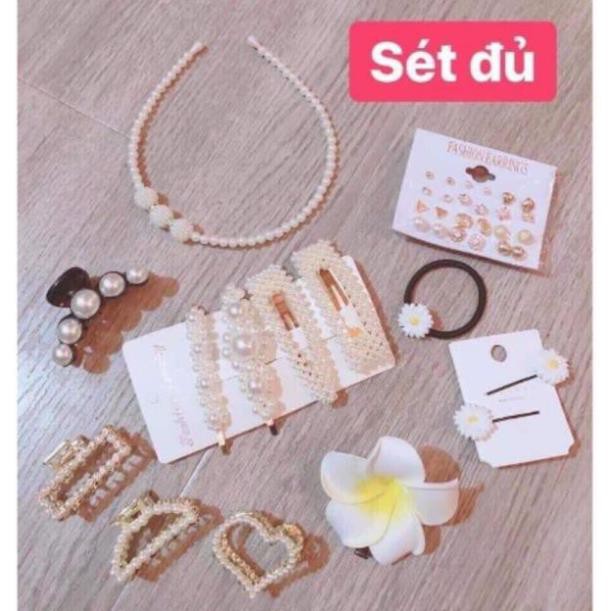 [XẢ KHO+FREE SHIP] Set cặp tóc và phụ kiện 23 chi tiết giả ngọc trai siêu xinh