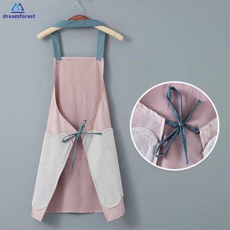 [HOME] DF Cute Waterproof Kitchen Apron Cartoon Oil-Proof Wreath Rabbit Chef Apron With Big Pocket Women Baking BBQ Apron