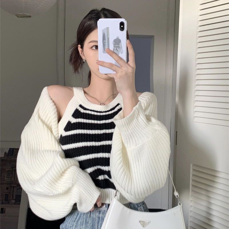 Áo Sweater Dệt Kim Tay Dài Dáng Ngắn Thời Trang Mùa Thu Cho Nữ