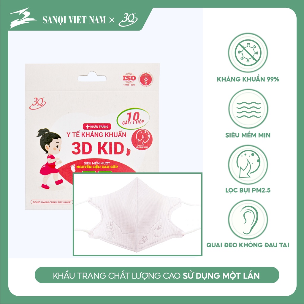 Khẩu trang trẻ em 3Q hình táo cho bé từ 2 - 12 tuổi
