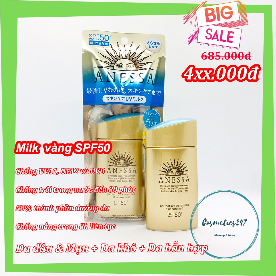 ( Bb221 ) Kem chống nắng Anessa Perfect UV Sunscreen Skincare Milk SPF 50+ PA++ dành cho Da Dầu & Da Dầu Mụn màu vàng  6