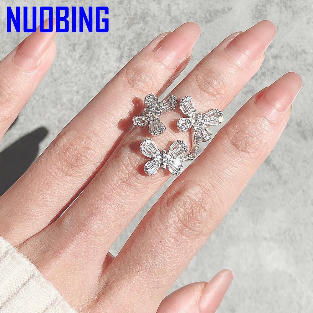 Fashion Brand Design Butterfly Zircon Diamonds Gemstones Rings For Women White Gold Silver Color Jewelry Crystal Bague Bijoux|Rings|