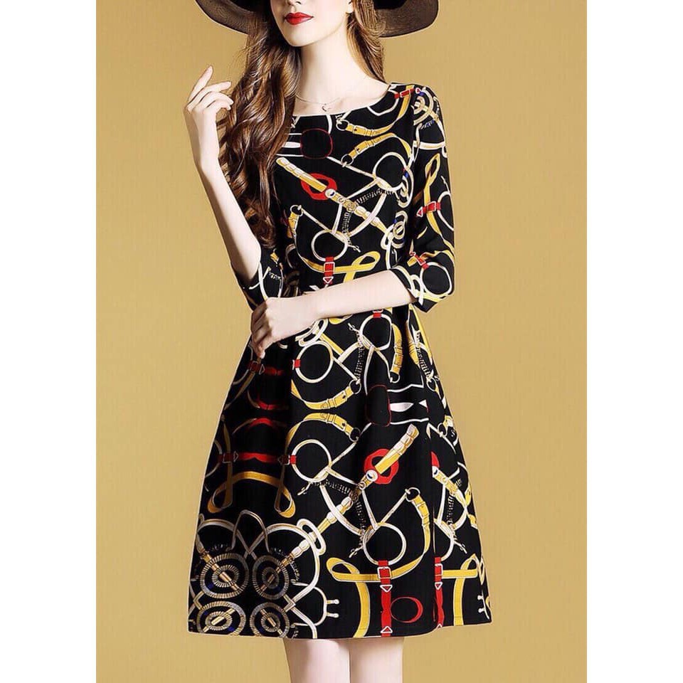 Đầm Xoè Thun In Hoạ Tiết - Váy Thun Công Sở Phối Hoạ Tiết Cao Cấp Cho Nàng Thanh Lịch Quyến Rũ | BigBuy360 - bigbuy360.vn