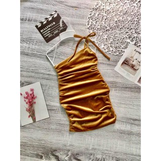 Đầm body nhung cột dây bé gái