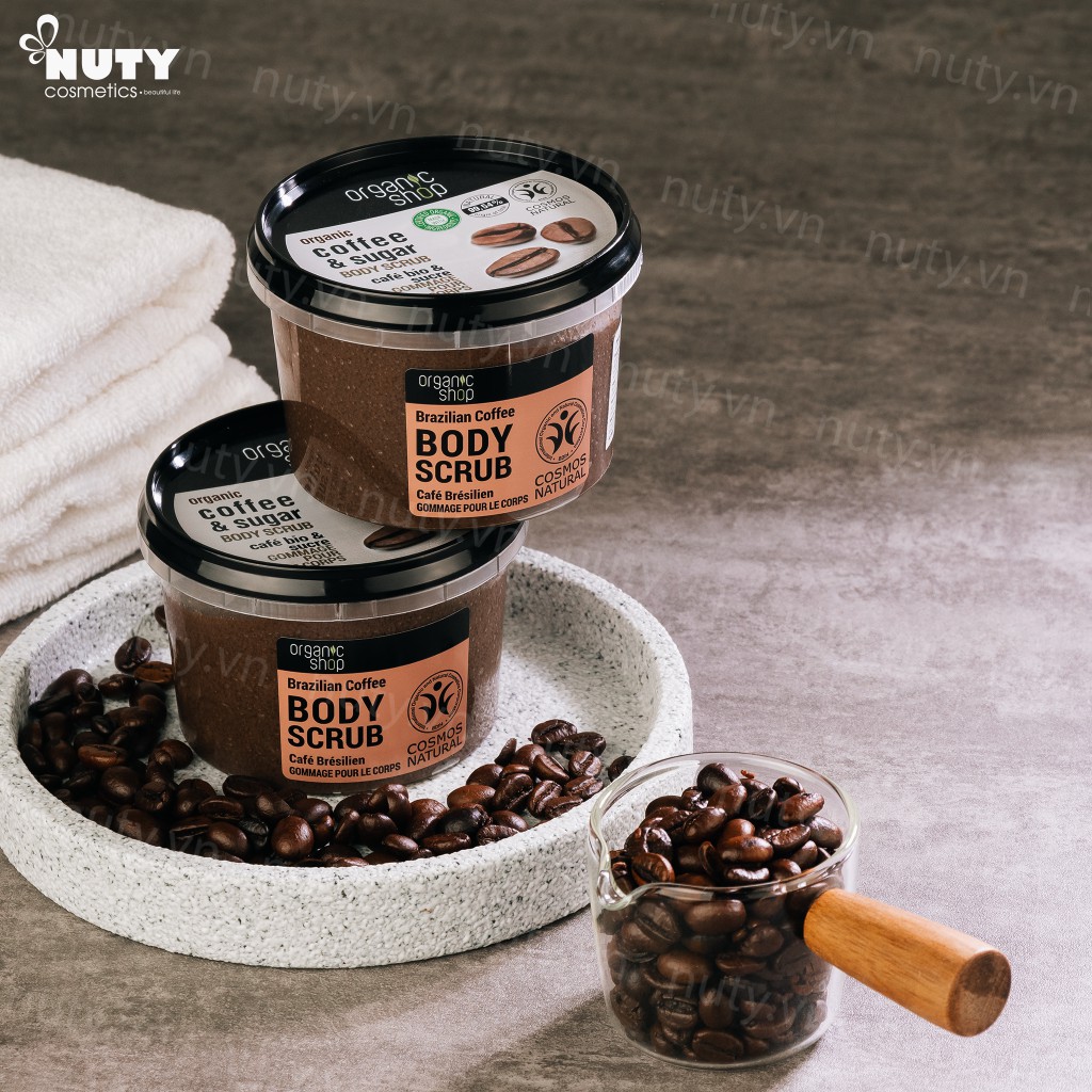 Scrub Organic Coffee &amp; Sugar Body ORGANIC SHOP Tẩy Tế Bào Chết Giảm Mụn Lưng, Mụn Toàn Thân 250mL