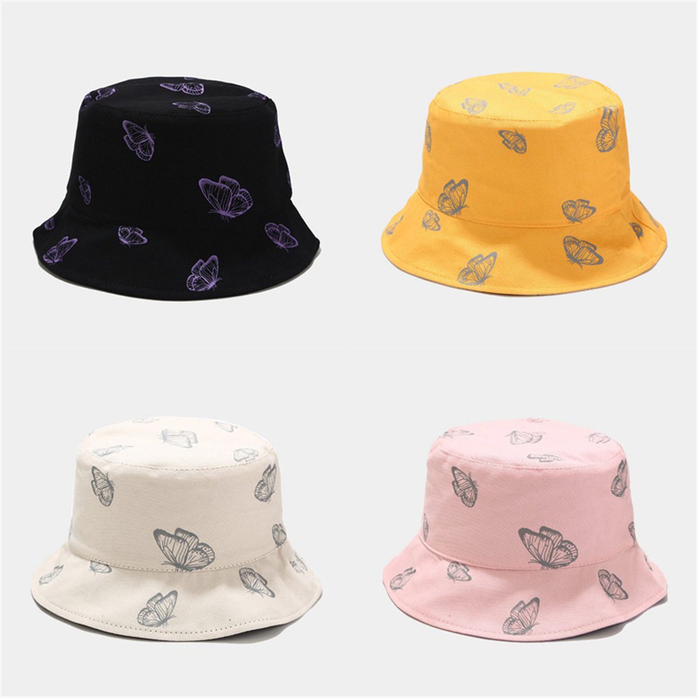 MIHAN1 Fashion Fisherman Cap Casual Sun Hat Butterfly Bucket Hat Women Men Spring Summer Foldable Double-Sided Cotton Outdoor Sunscreen