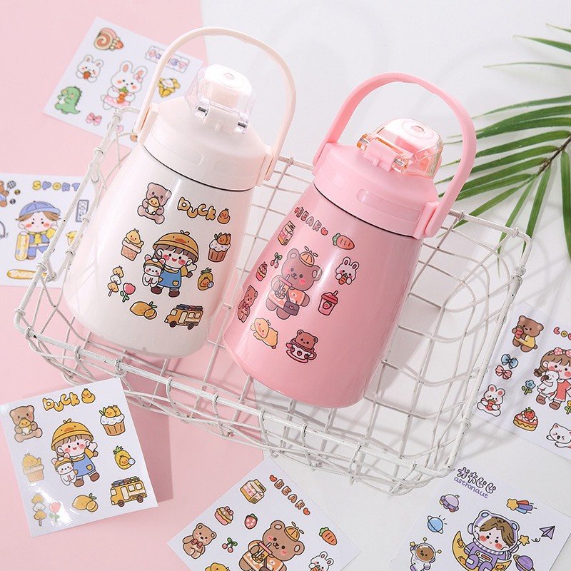 Set 9 Miếng dán Sticker trang trí cốc nước hình hoạt hình Hàn Quốc dễ thương DL03 WARM