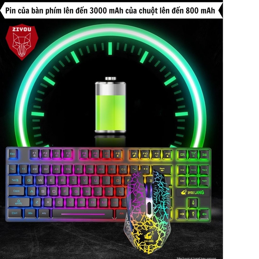 Bộ Bàn Phím Và Chuột Không Dây Pin Sạc ZIYOU T87 Thiết Kế Nhỏ Gọn Full Led Kết Nối 2.4GHz Tương Thích Máy Tính laptop pc