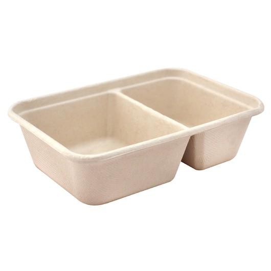 Hộp bã mía hình chữ nhật 2 ngăn 600ml