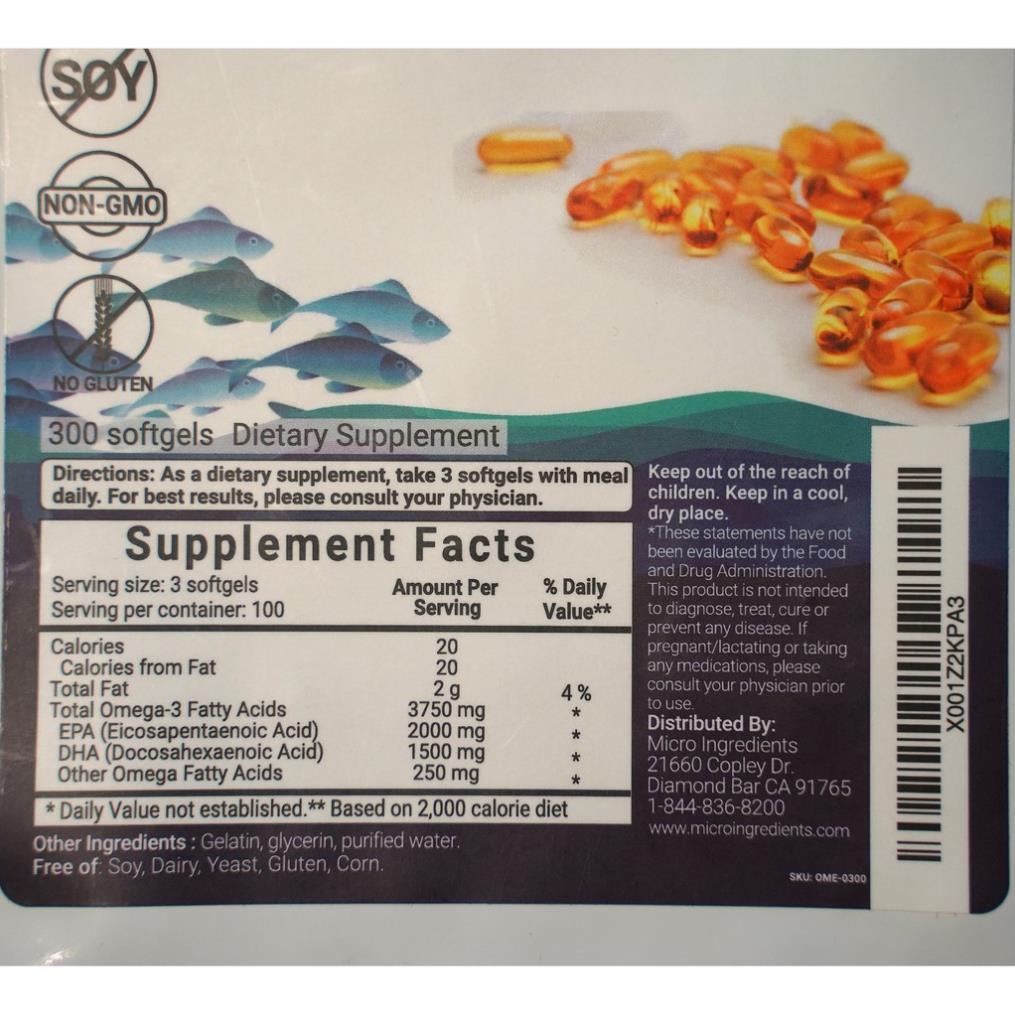 VIÊN UỐNG DẦU CÁ MICRO INGREDIENTS OMEGA 3 FISH OIL, TĂNG CƯỜNG SỨC KHỎE