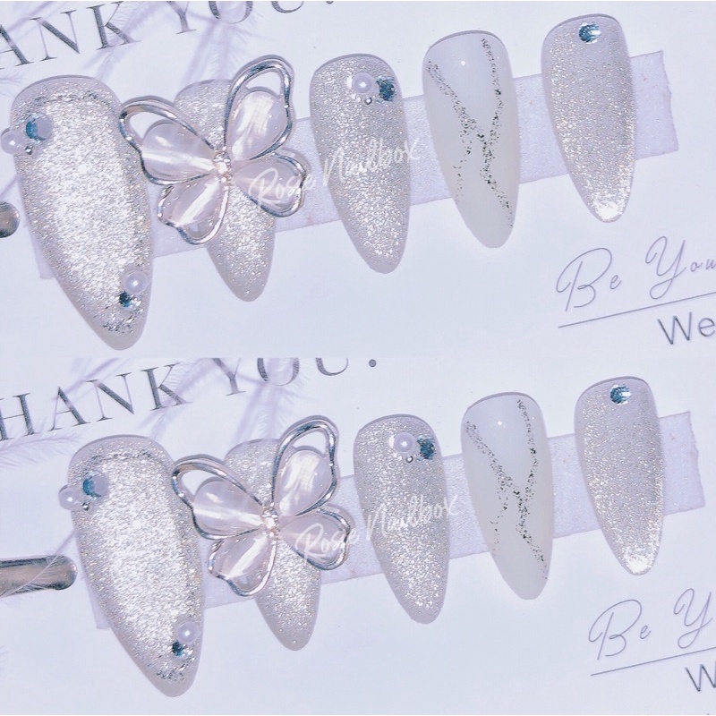 Móng giả mắt mèo phối nhũ và nơ hot hit