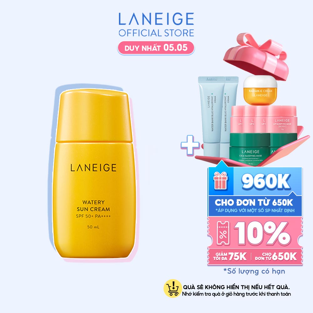 [Nhập mã COSSBDLAN22402] Kem Chống Nắng Dưỡng Ẩm Laneige Watery Sun Cream SPF50+ PA++++ 50ml Dịu Nhẹ Không Bết Dính