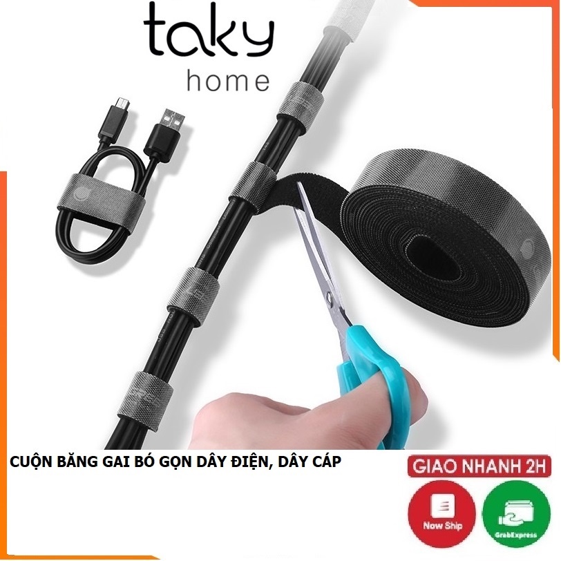 Cuộn Băng Gai Dán 2 Mặt, Dây Băng Buộc Gọn Gàng Dây Đa Năng, Cáp Sạc, Dây Điện Tiện Dụng Trong Gia Đình. TakyHome 5677