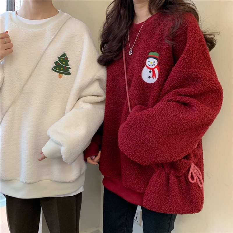 Áo Sweater Len Bông Tay Dài Form Rộng Tặng Kèm Túi Y Hình Mùa Đông Giáng Sinh Noel Cực Xinh