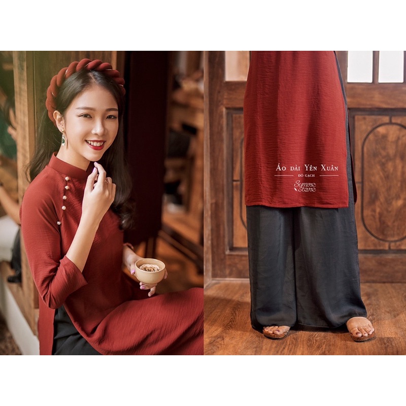 Pass set áo dài yên xuân đỏ đất sumire