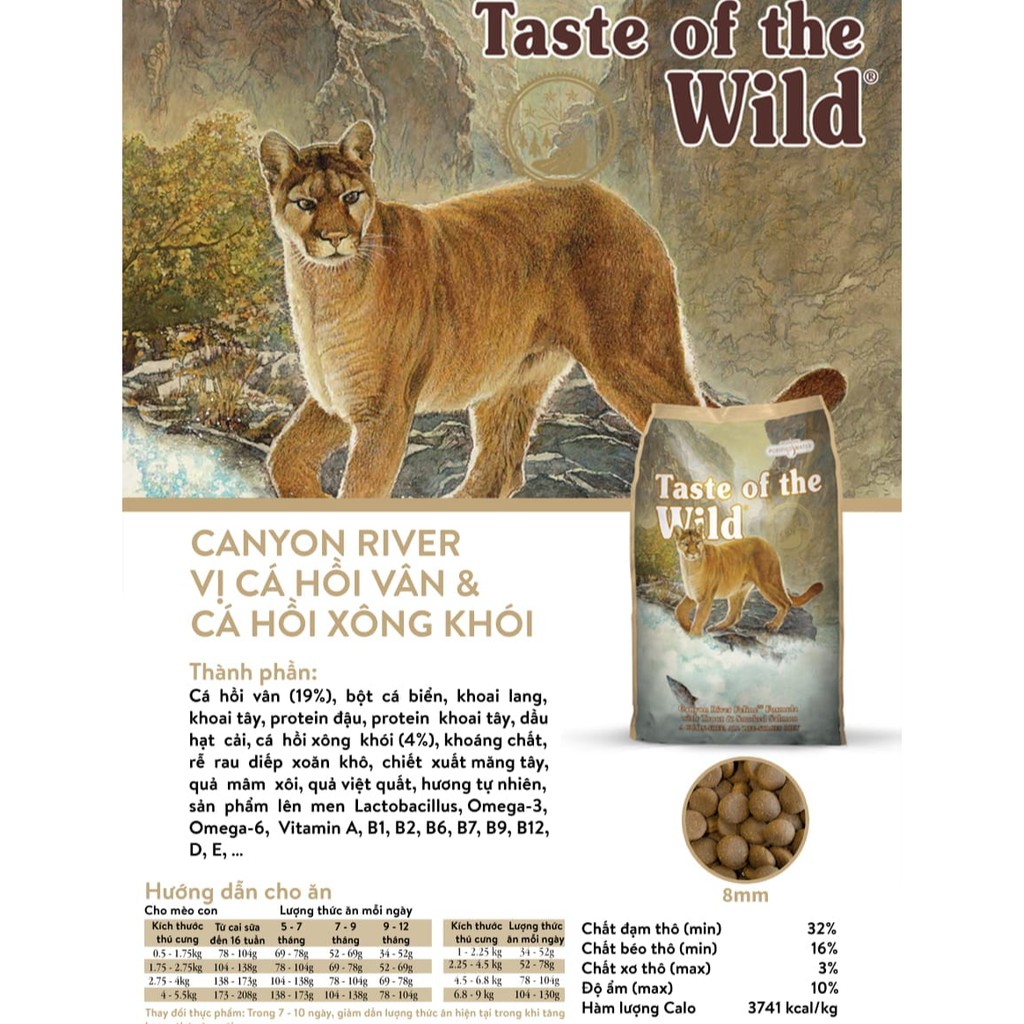 [DINH DƯỠNG CAO] Thức ăn hạt cho mèo 500g TASTE OF THE WILD CANYON RIVER vị Cá Hồi Vân &amp; Cá Hồi Xông Khói