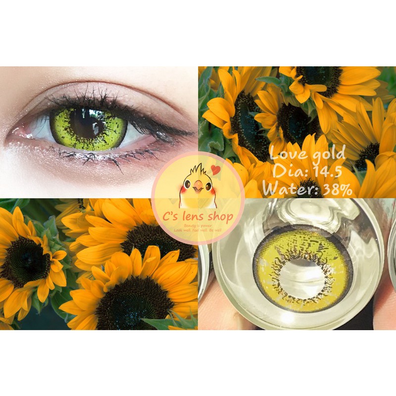 < CÓ SẴN > Kính áp tròng mẫu LOVE màu VÀNG cận 0-8 [ KHÔNG BÁN LỆCH ĐỘ ]