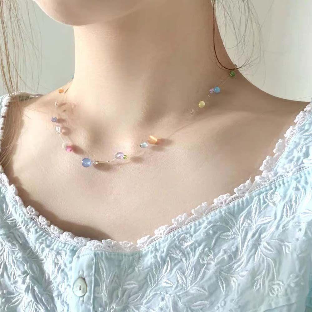 Vòng Cổ Choker Trong Suốt Đính Hạt Nhiều Màu Phong Cách Hàn Quốc