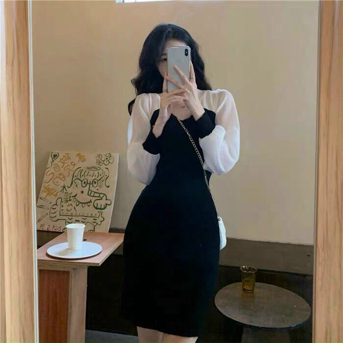 Đầm Body Tay Dài Phối Voan Có Mút