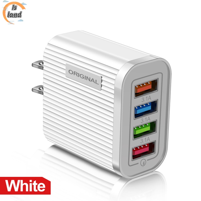 Củ Sạc Nhanh 4 Cổng Usb 5V / 3A Có Đèn Led Phích Cắm US / EU Cho Điện Thoại