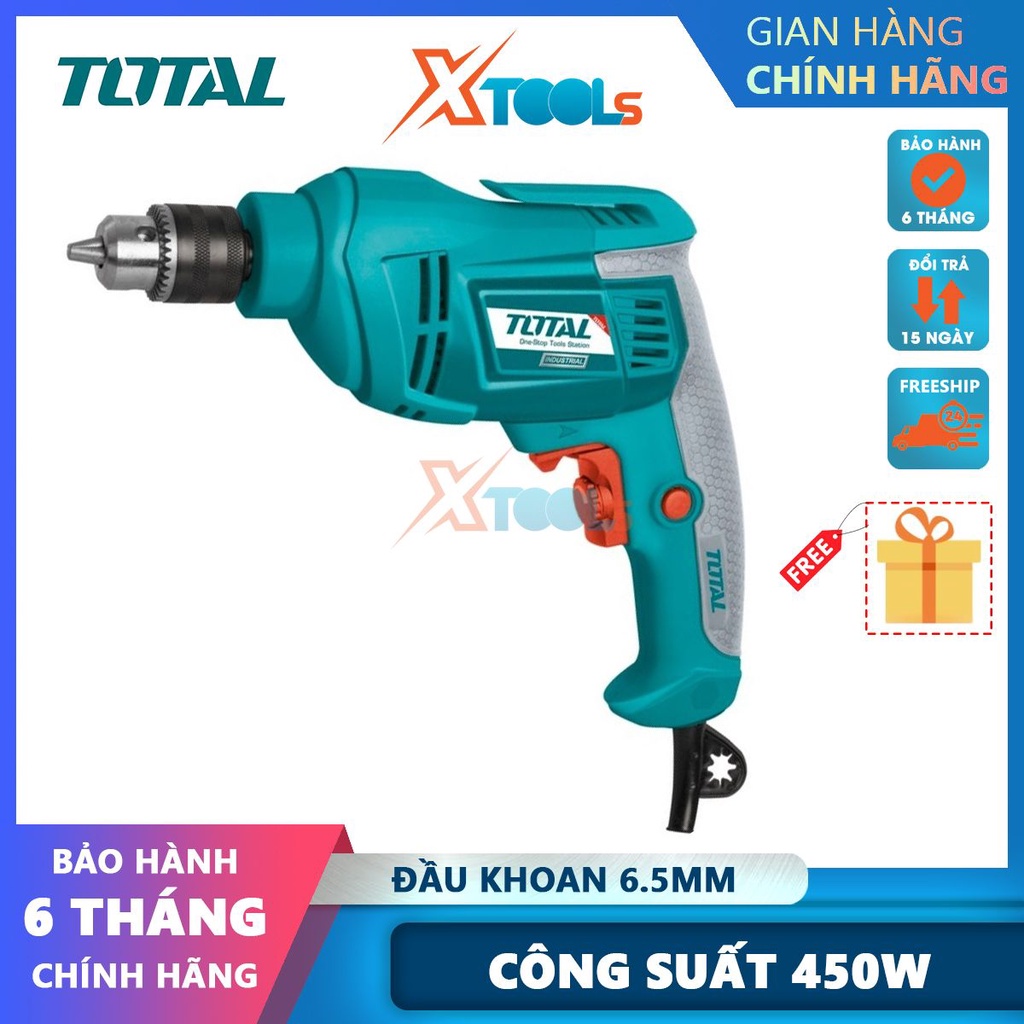Máy khoan cầm tay Total TD4506E công suất 450w tốc độ 3200rpm đầu khoan 6.5mm khả năng khoan sắt 6mm[CHÍNH HÃNG][XTOOLS]