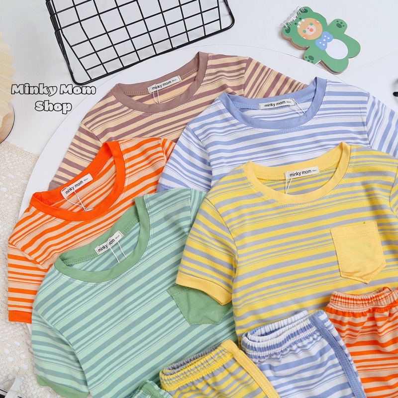 Bộ Cộc Tay Thun Lạnh Sọc Visco Minky Mom Cho Be Trai Bé Gái ( 8-28kg) - Minkymomshop Ms021