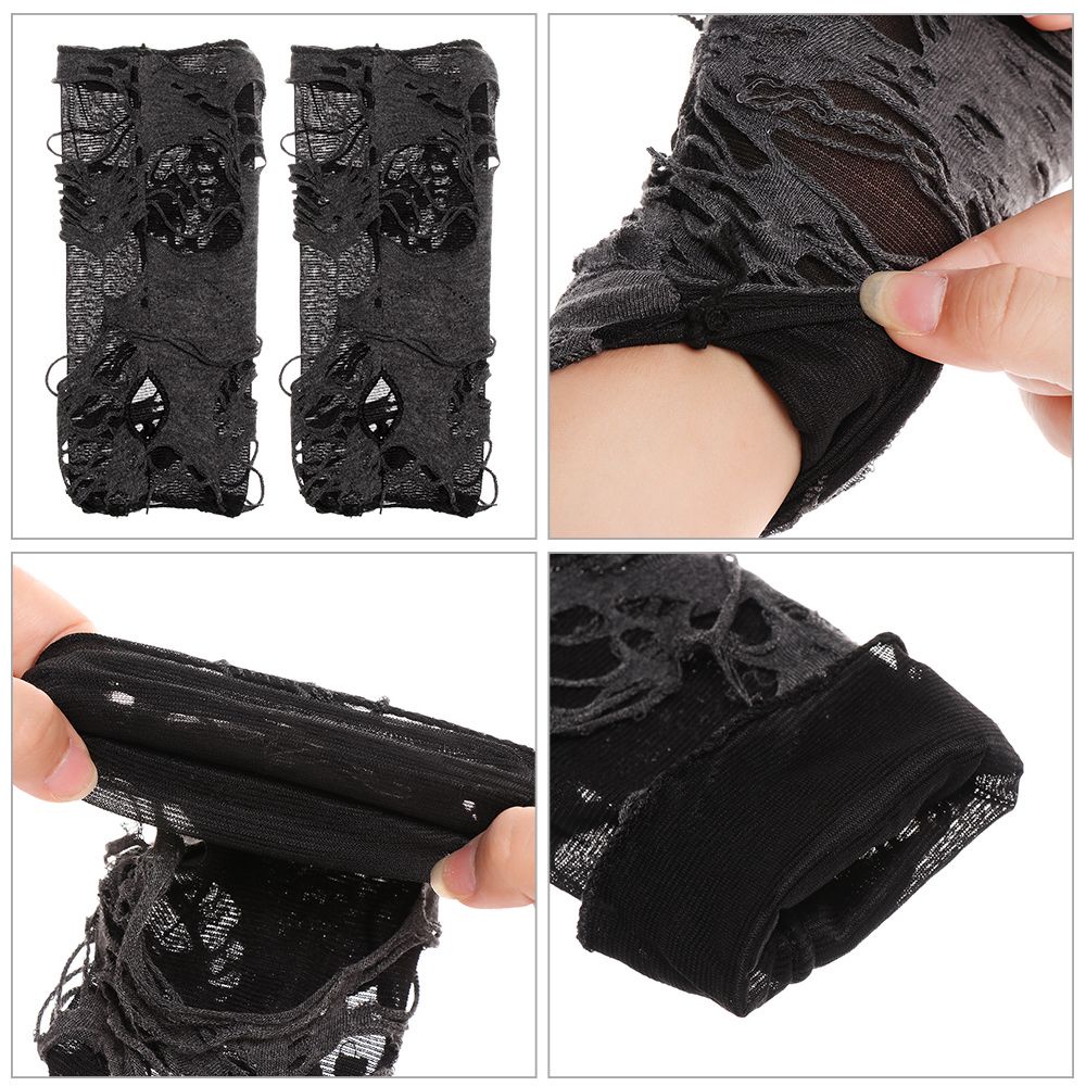 ROW 2 Pairs New Fashion Punk Mittens Masquerade Beggar Style Halloween Gloves Women Cosplay Party Black Gothic Fingerless Arm Warmer Hole