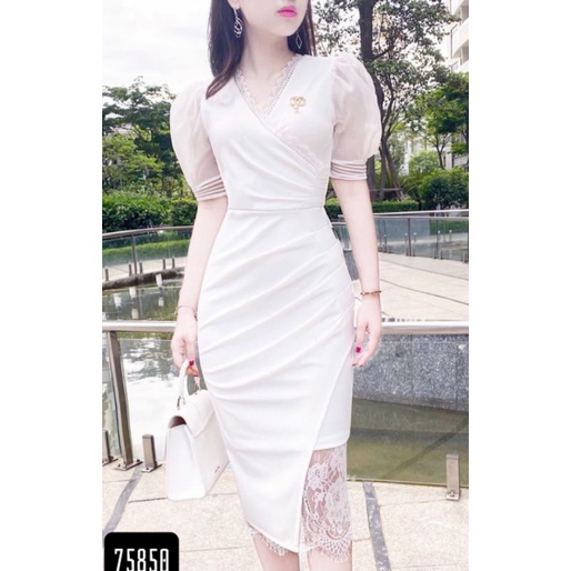 Mẫu váy đầm ôm body xẻ tà dự tiệc cổ V ren xinh xắn, mẫu váy đầm ôm nữ mới giá rẻ đẹp sexy sang chảnh