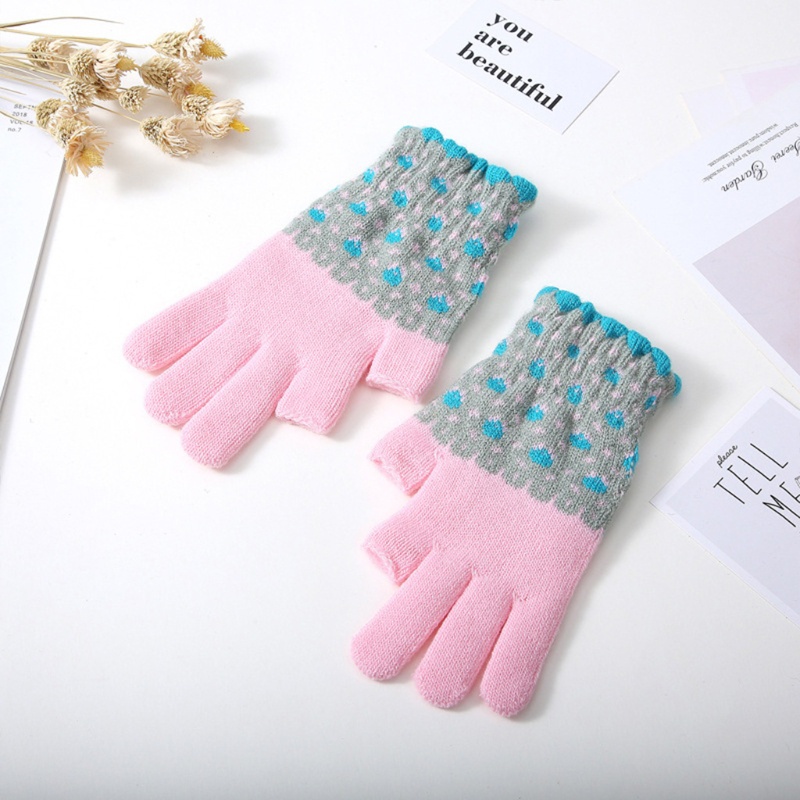 Găng Tay Dệt Kim Hở Ngón Dày Dặn Giữ Ấm Mùa Đông Cho Bé