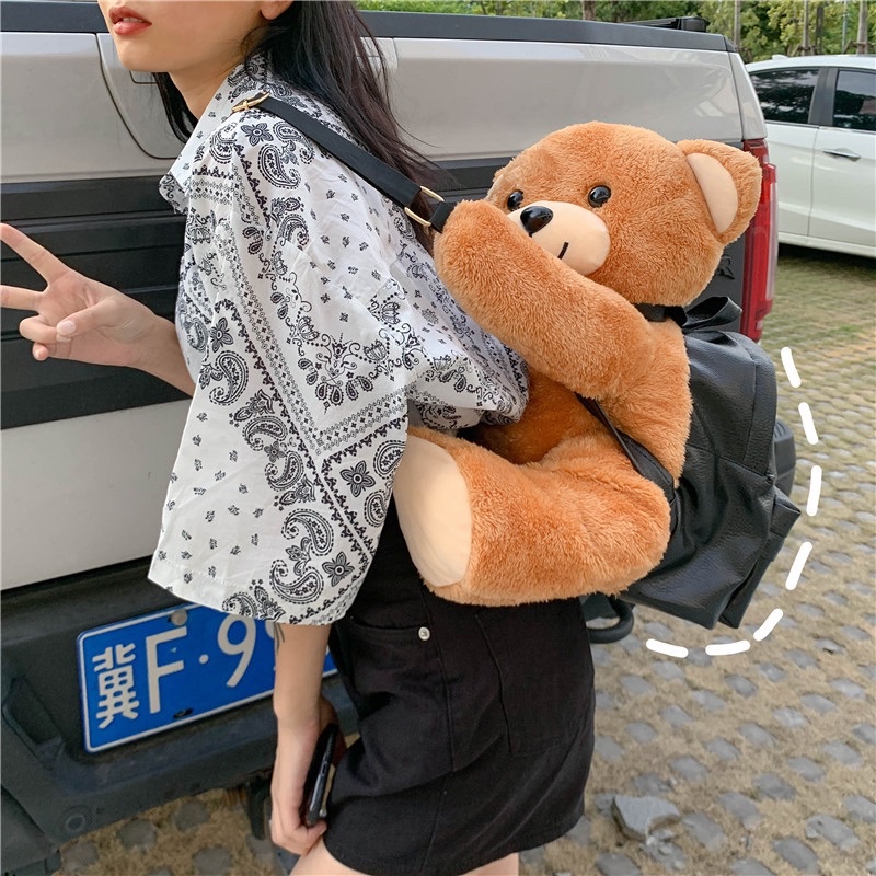 Balo gâu bông nâu đeo lớn nhỏ gấu thời trang cute cho nam, nữ chất liệu da cao cấp, balo con gấu unisex giá rẻ hot