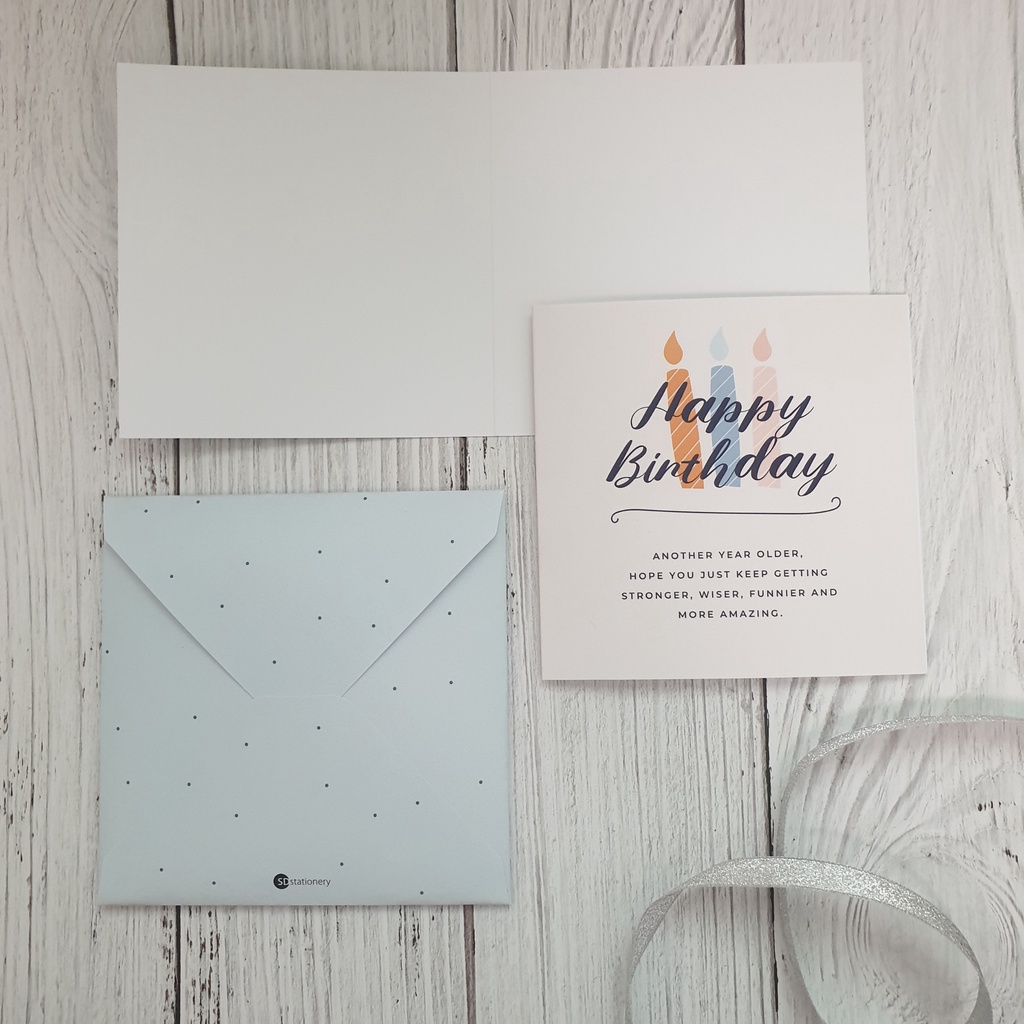 Thiệp chúc mừng sinh nhật 12x12 SDstationery SN1 CLASSY BLUE họa tiết bong bóng, nến, màu xanh đơn giản tinh tế