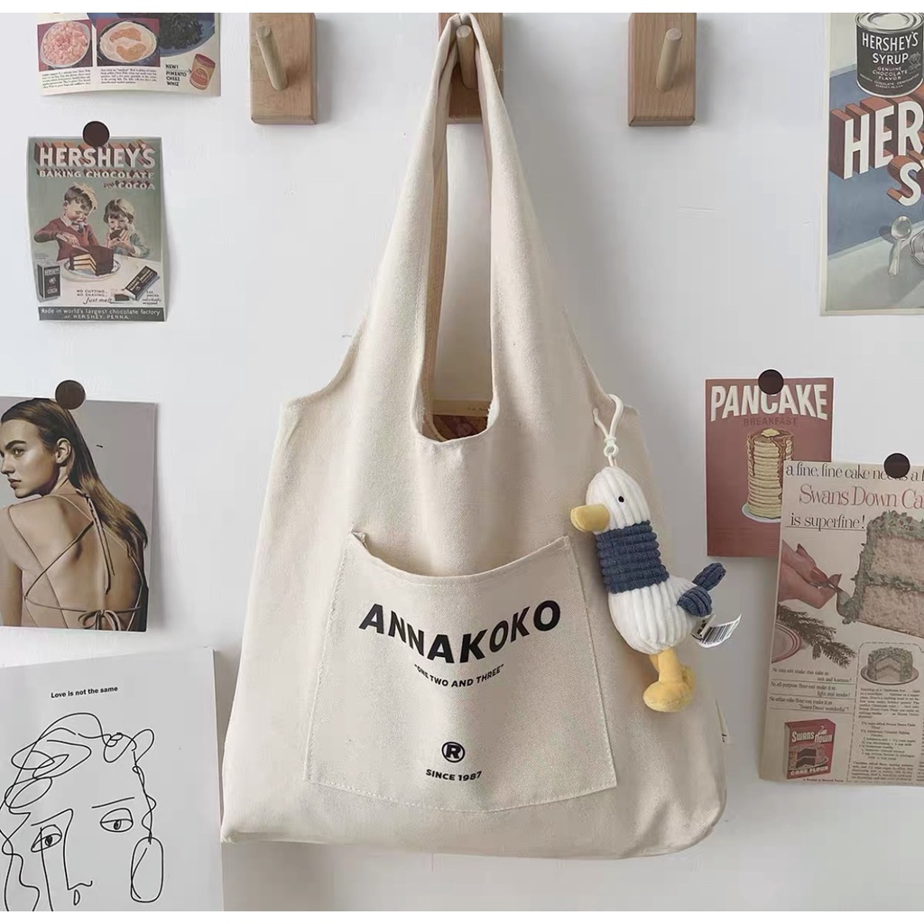 Túi tote , túi vải CANVAS đựng đồ size A4 phong cách Hàn Quốc có ngăn phụ