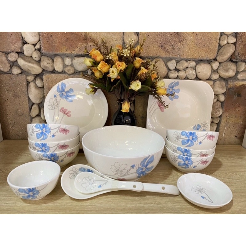 Bát đĩa kèm hộp quà tặng chuẩn bộ như hình 100% Bộ bát tràng cao cấp gốm sứ