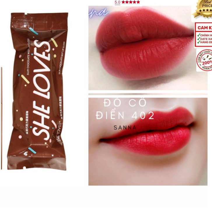 Son Kem Lì Chocolate SHE LOVE Mềm Mịn Như Nhung - Mịn Môi - Lên Màu Cực Chuẩn - kháng nước, Nhiều Dưỡng Siêu Dẽ Thương | Thế Giới Skin Care