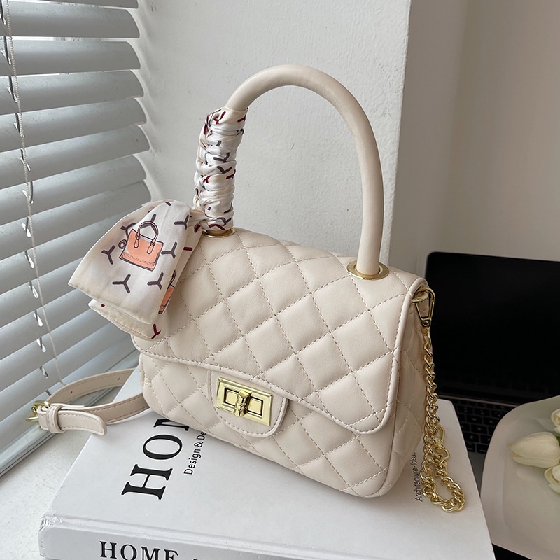 Túi Đeo Chéo Hình Vuông Nhỏ Thêu Họa Tiết Kẻ Sọc Phối Dây Xích Thời Trang Mùa Hè 2022 Mới Cho Nữ