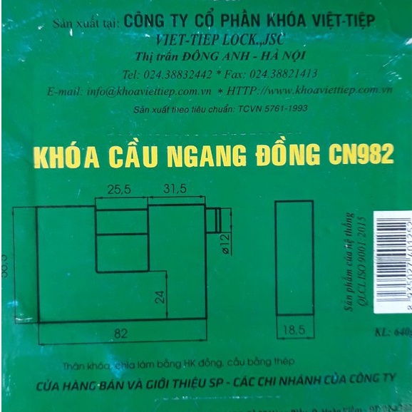 Khóa Việt Tiệp cầu ngang bằng đồng cao cấp, ổ khóa Việt Tiệp cầu ngang chống cắt