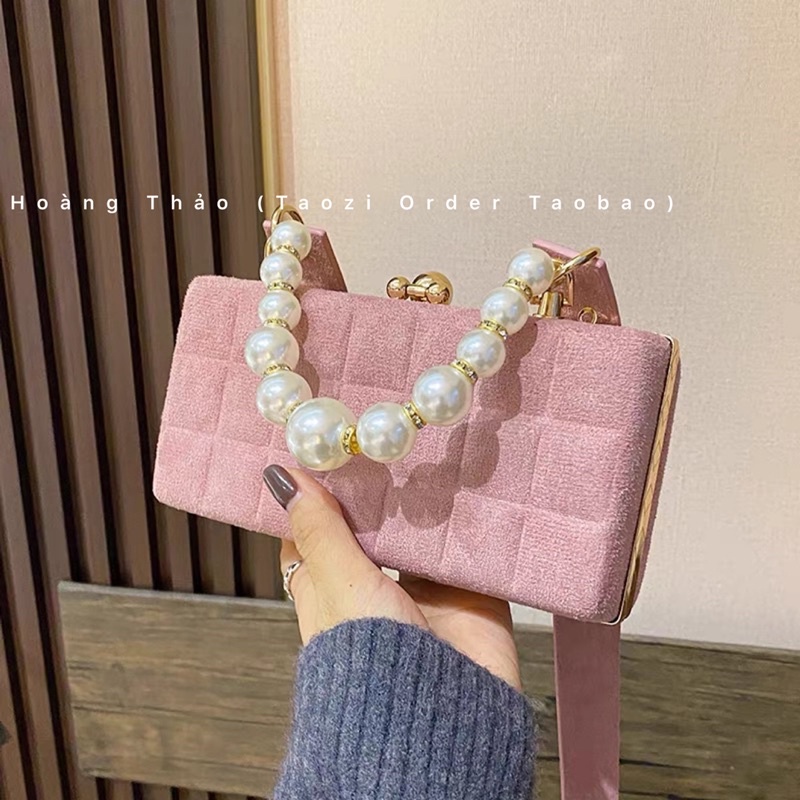 Túi hộp vuông đeo chéo quai ngọc chất da lộn siêu đẹp màu xinh xắn thu đông ♥️