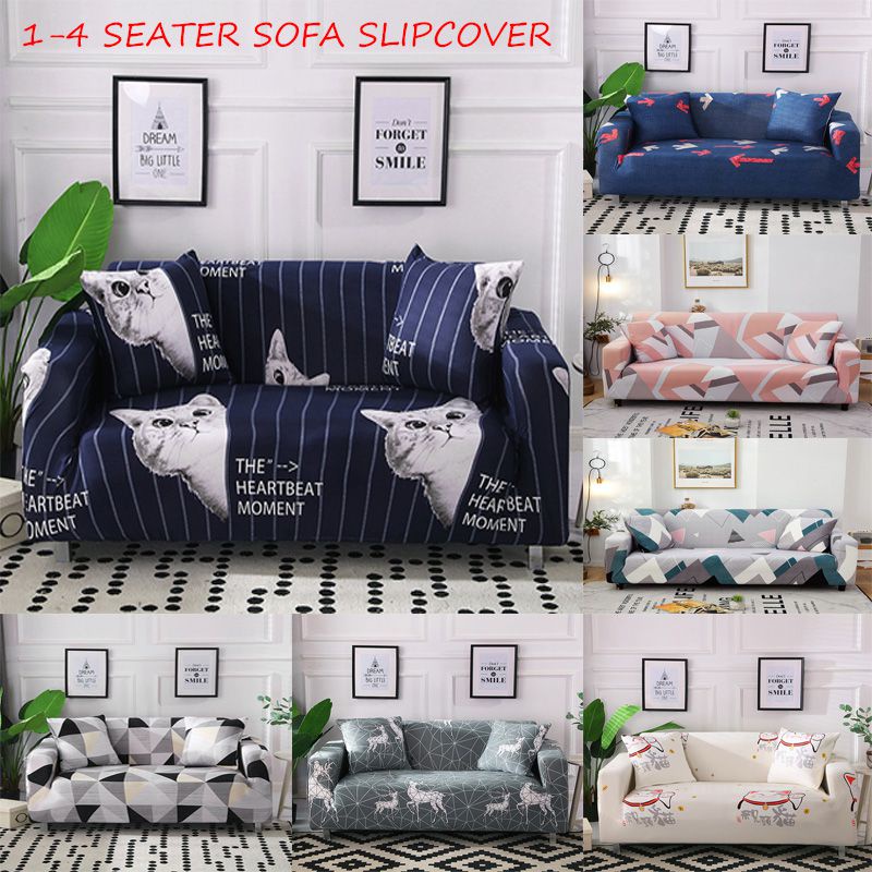 Vỏ Bọc Ghế Sô Pha 1-4 Chỗ Ngồi Chống Bụi Co Giãn In Họa Tiết Hình Học Dễ Thương